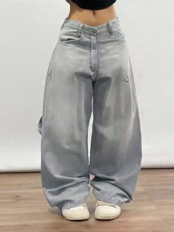 Women's Gray Y2K Hip Hop Boyfriend Jeans