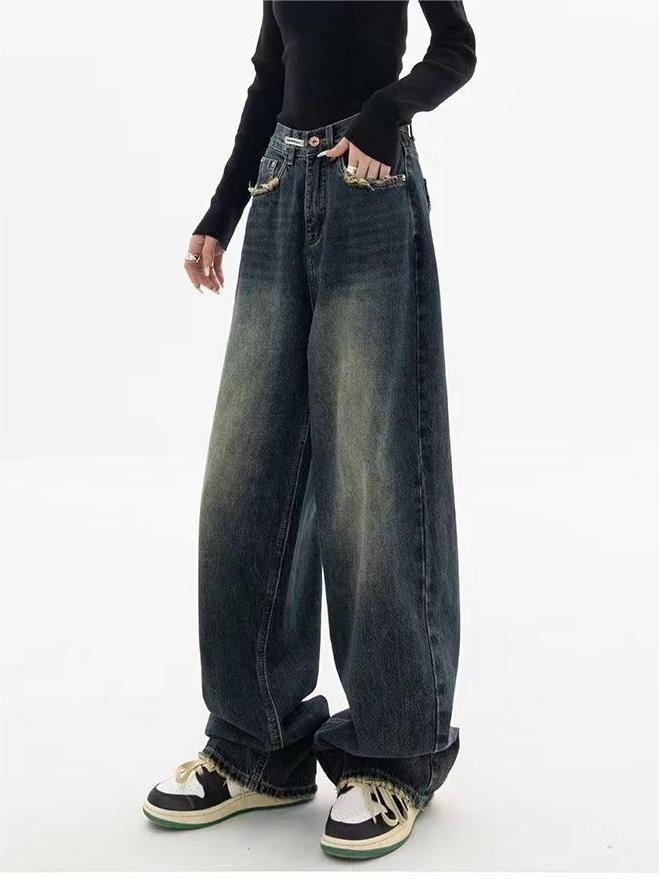 Women's Dark Wash Vintage Baggy Boyfriend Jeans