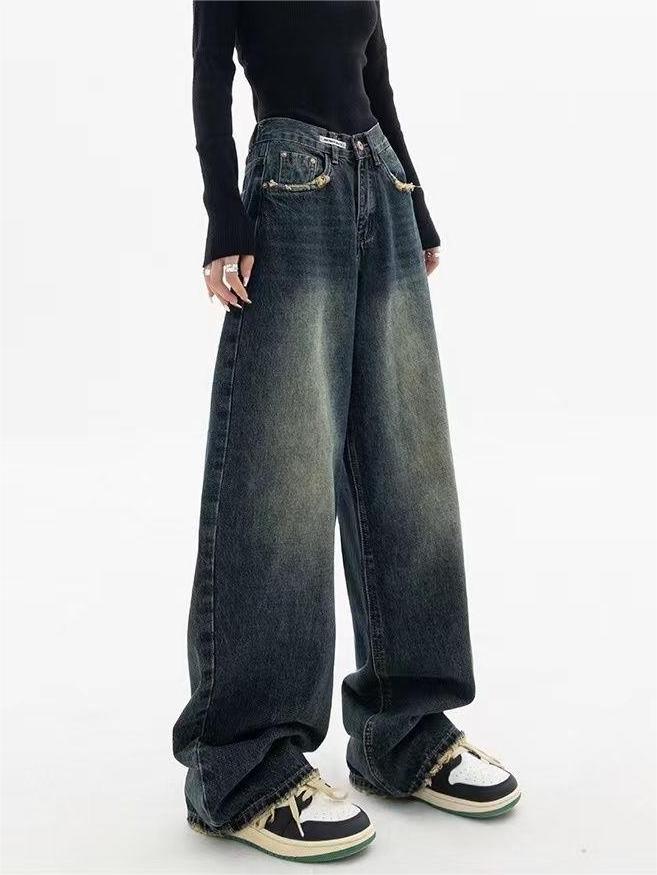 Women's Dark Wash Vintage Baggy Boyfriend Jeans