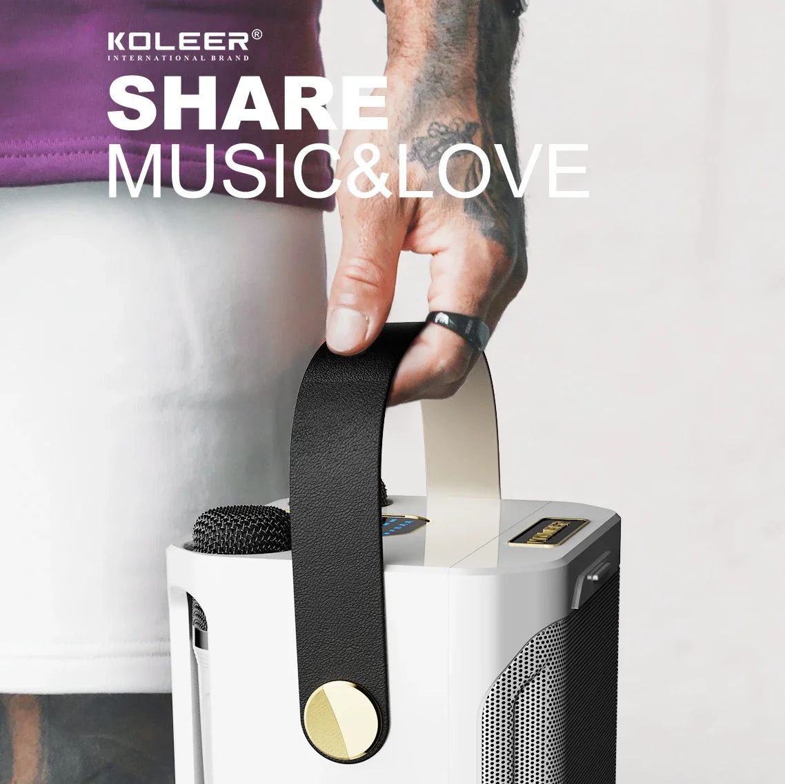 High-Performance Portable Karaoke Bluetooth Speaker – 360° Stereo Surround Wireless Subwoofer with Dual Microphones