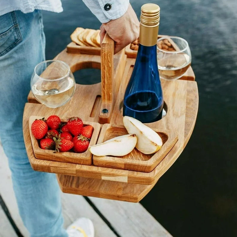 Stylish Oak Picnic Wine Table – Space-Saving & Multifunctional