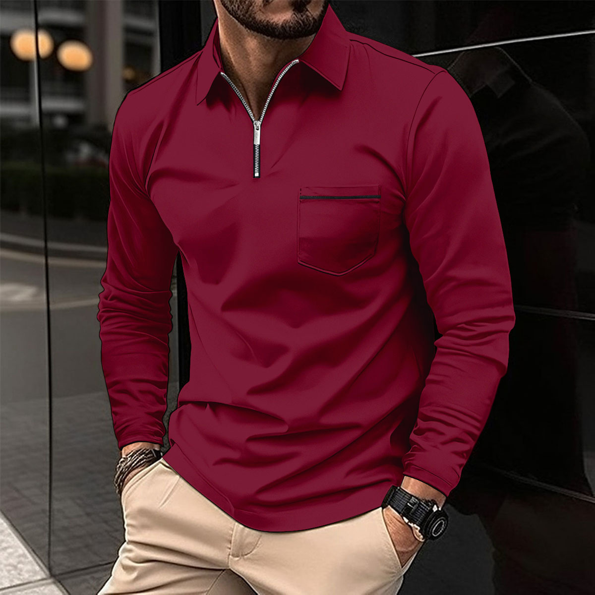Men's Long Sleeve Polo Shirt | Zipper
