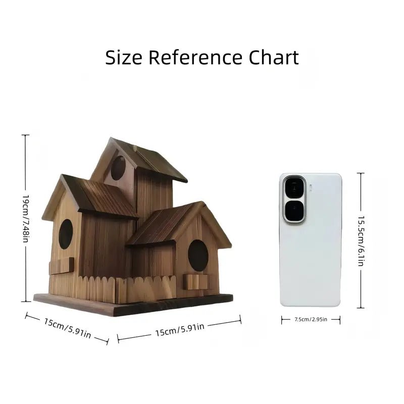 Rustic Solid Wood Birdhouse with Multiple Nesting Chambers for Outdoor Use