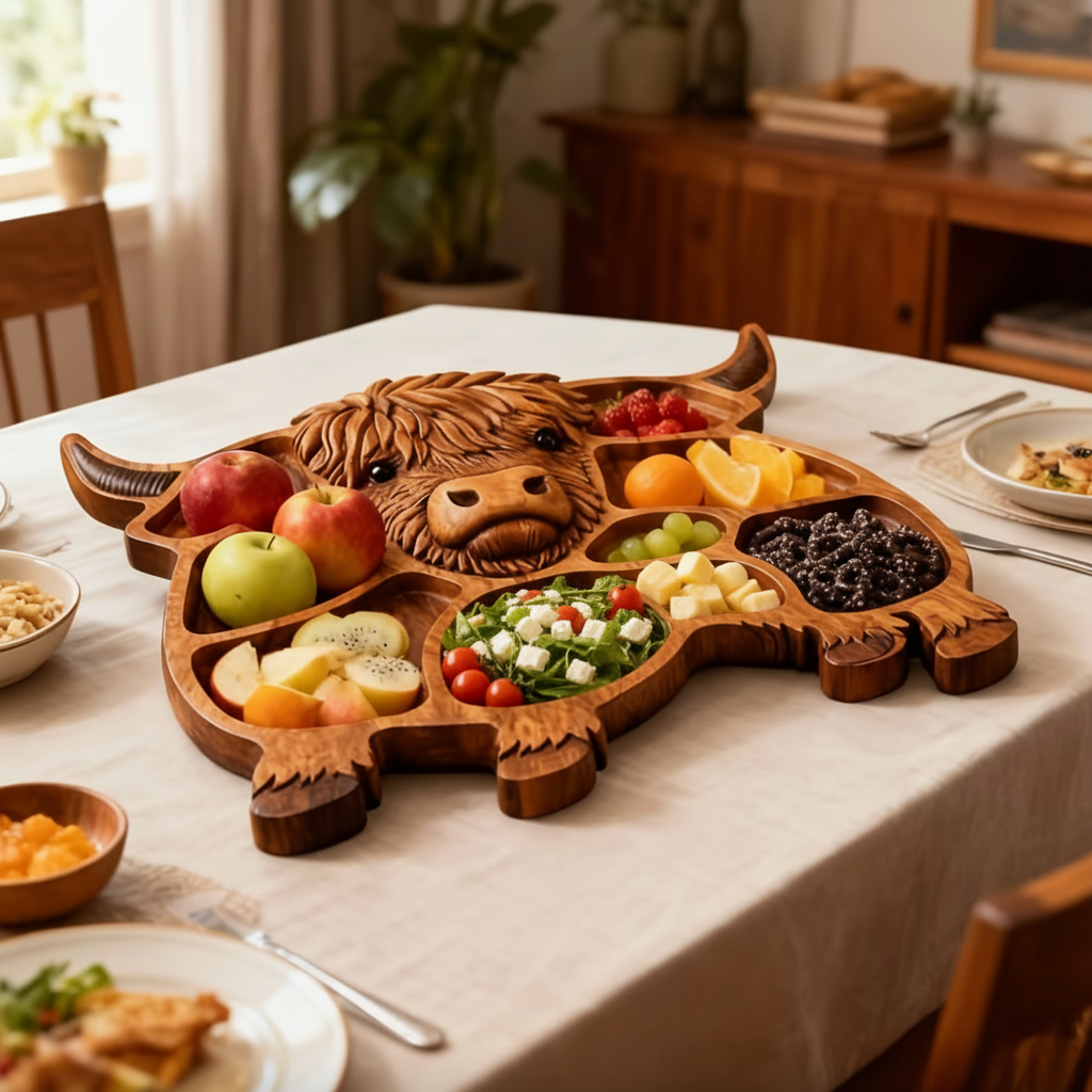 Handcrafted Wooden Charcuterie Board for Cheese and Meats - Cow Design