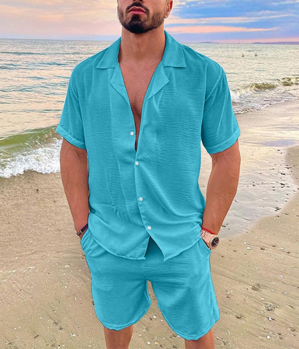 Men’s Summer Two-Piece Set | Linen Shirt and Shorts