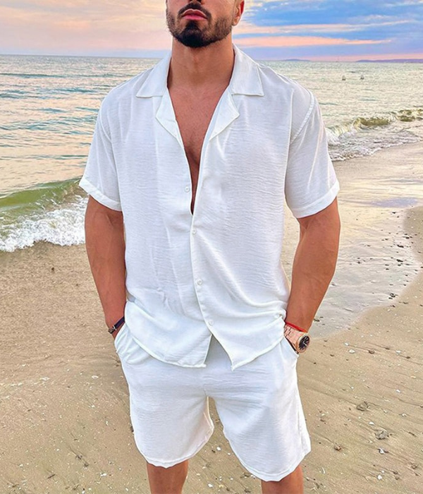 Men’s Summer Two-Piece Set | Linen Shirt and Shorts