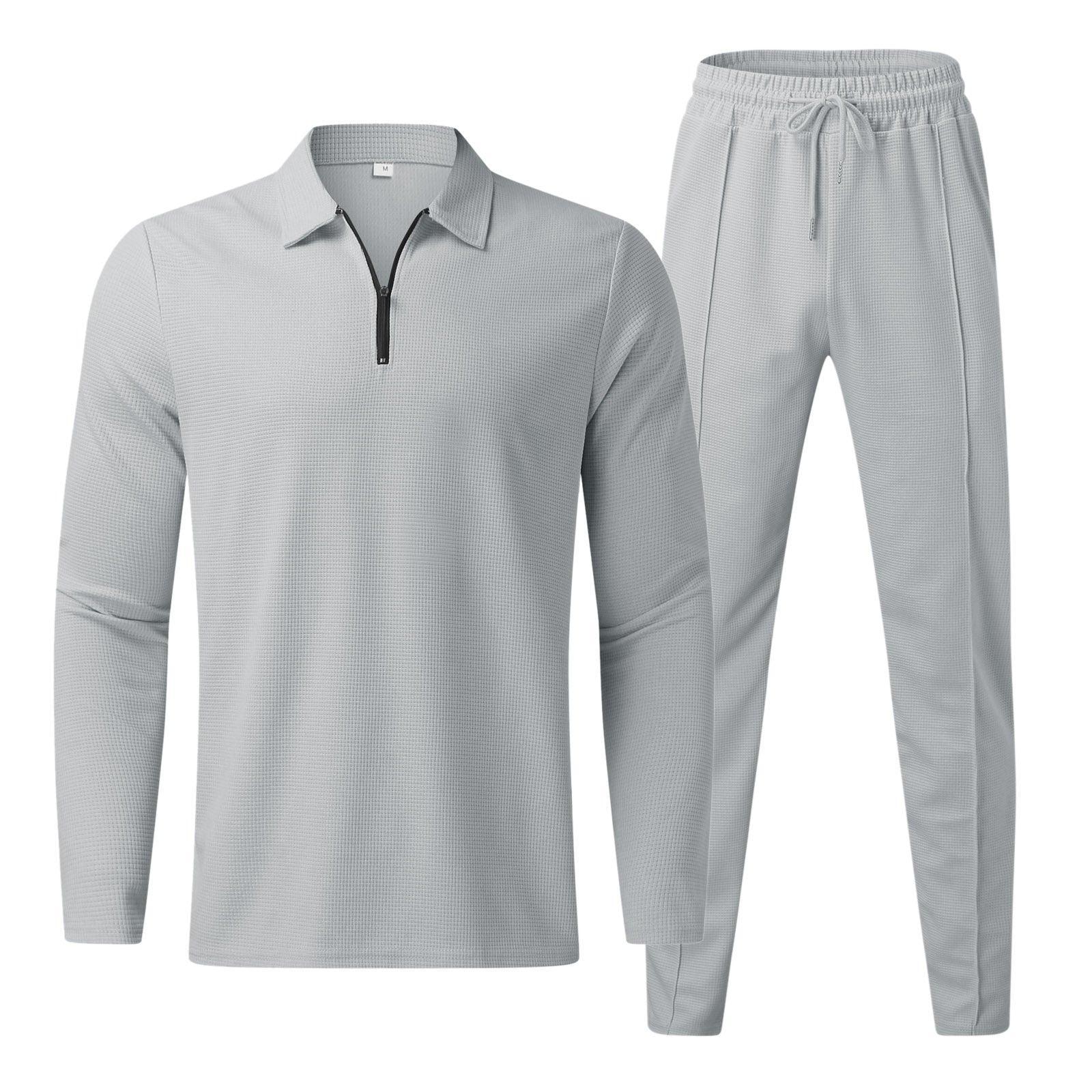 Men's Quarter-Zip Long Sleeve Polo and Pants Set | Lounge Set