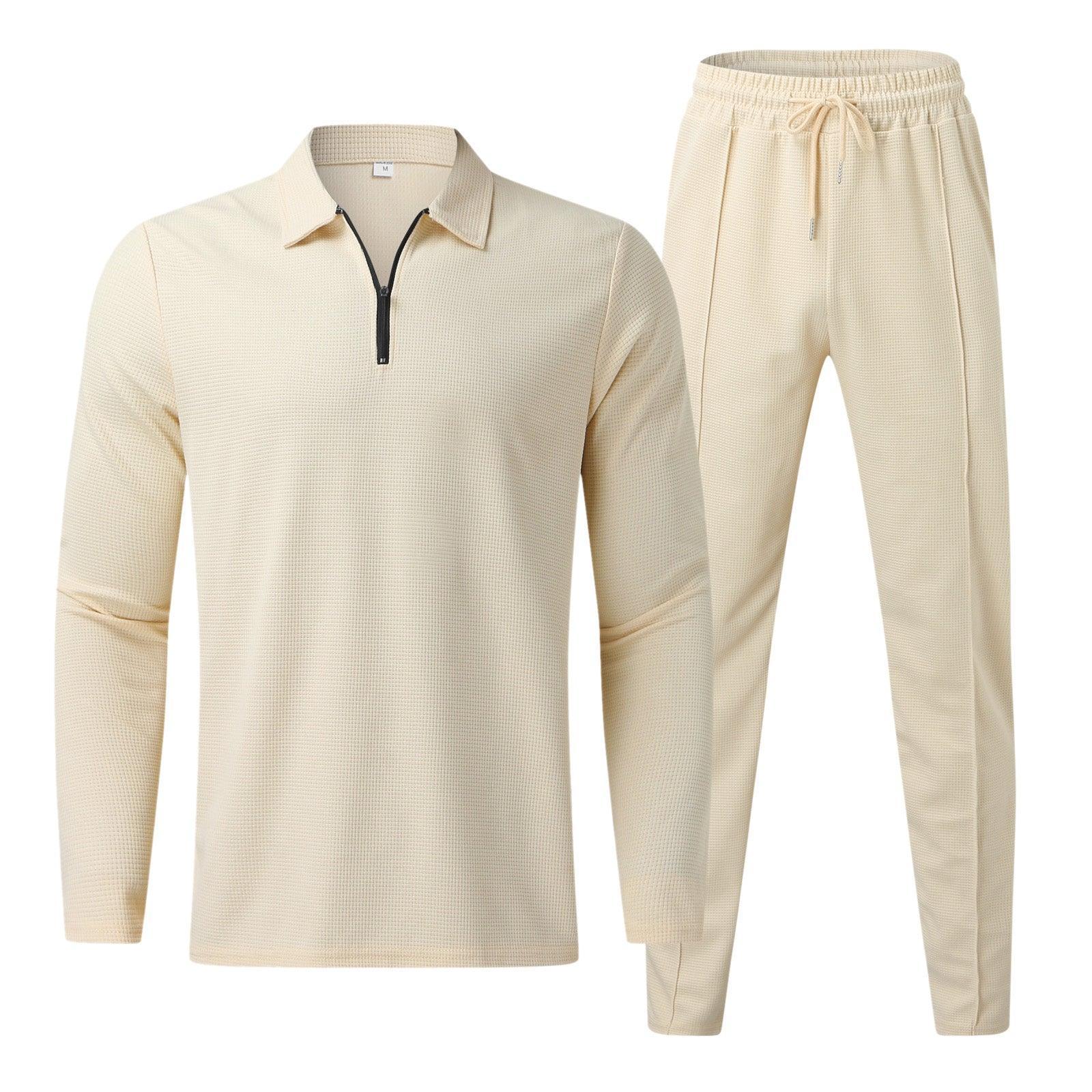 Men's Quarter-Zip Long Sleeve Polo and Pants Set | Lounge Set