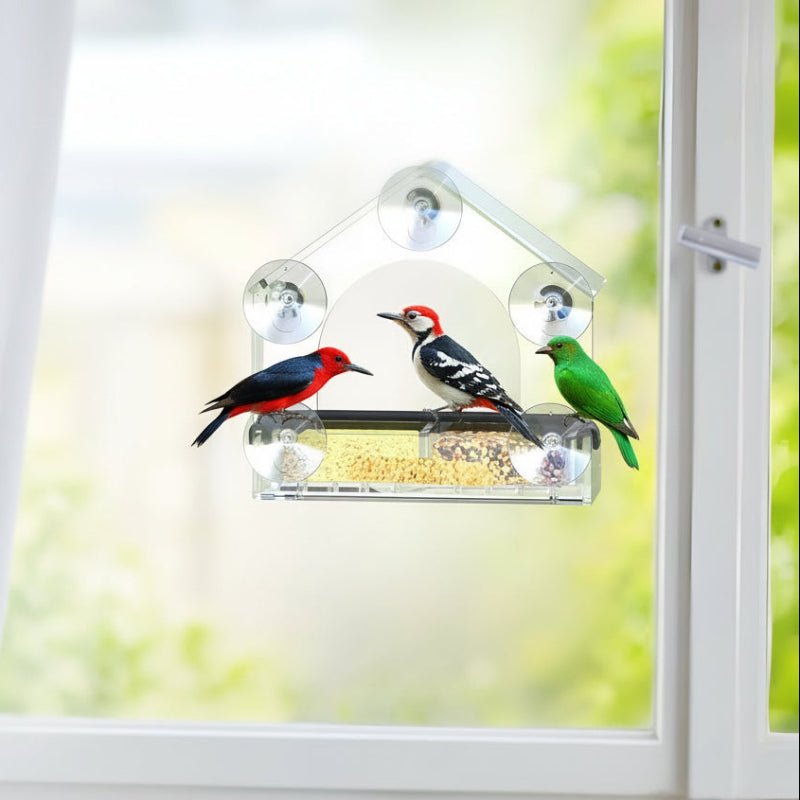 Acrylic Window Bird Feeder with Strong Suction Cups for Close Observation