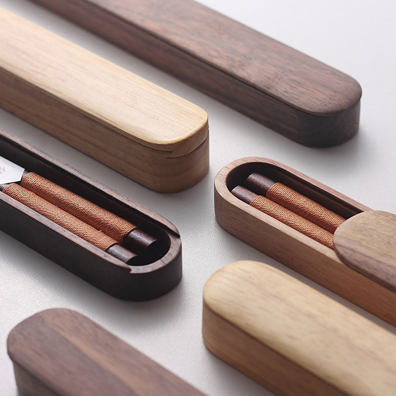 Black Walnut Chopsticks with Decorative Thread in Wooden Box