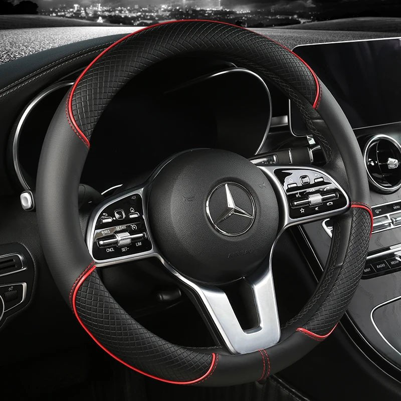 Premium Faux Leather Steering Wheel Cover with Diamond Anti-Slip Grip for Enhanced Driving Comfort and Control