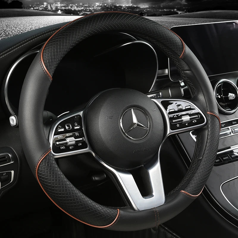 Premium Faux Leather Steering Wheel Cover with Diamond Anti-Slip Grip for Enhanced Driving Comfort and Control