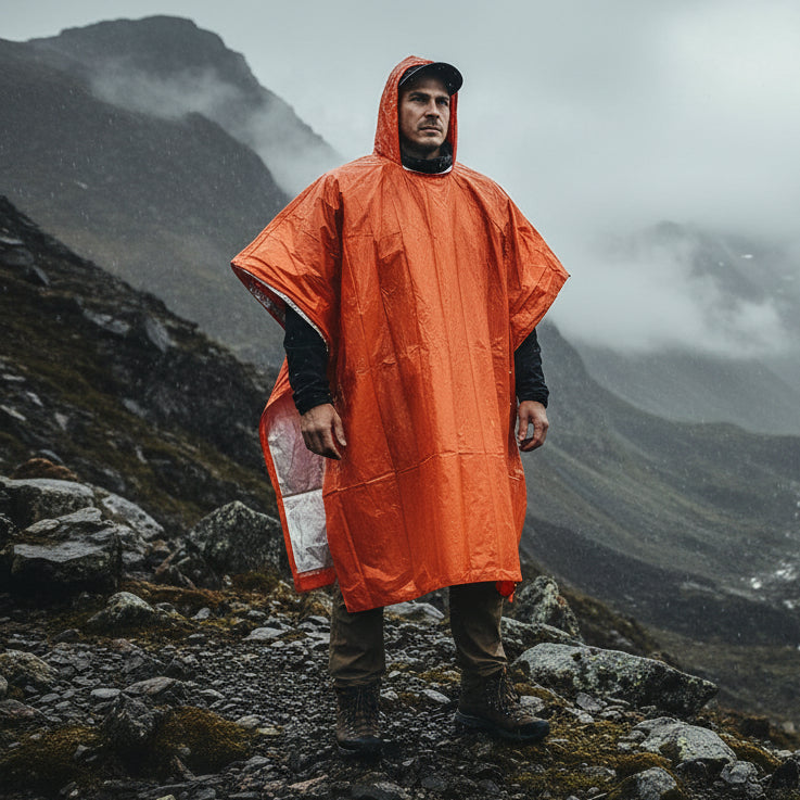 Reusable Emergency Rain Poncho with Hood for Outdoor Protection