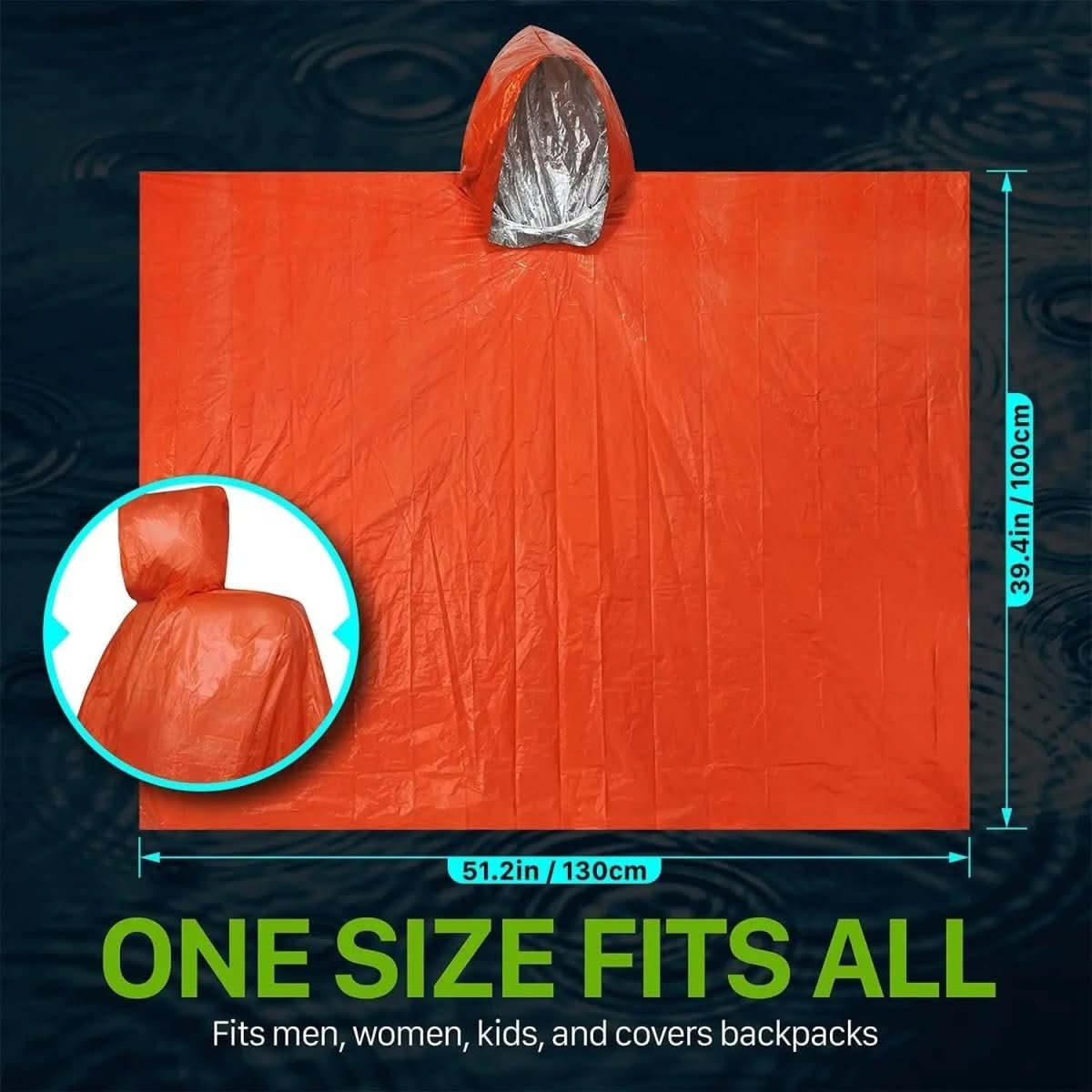 Reusable Emergency Rain Poncho with Hood for Outdoor Protection