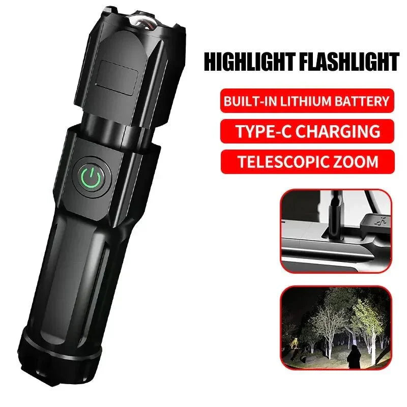Powerful LED Flashlight with 100,000 Lumens, USB Charging & Waterproof Zoom Design
