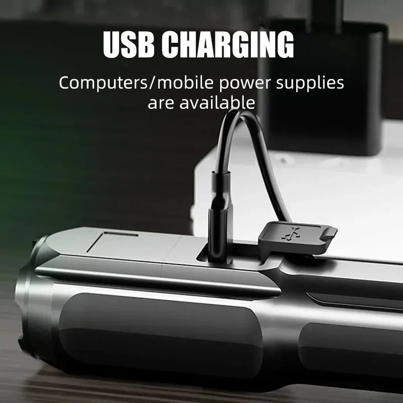 Powerful LED Flashlight with 100,000 Lumens, USB Charging & Waterproof Zoom Design