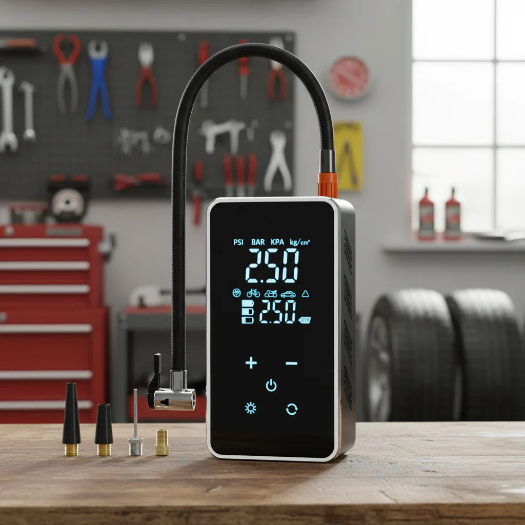 Portable Wireless Air Pump with Touchscreen – 150psi Air Pump for Cars and Bicycles
