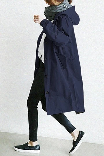 Waterproof and Windproof Hooded Trench Coat for Women