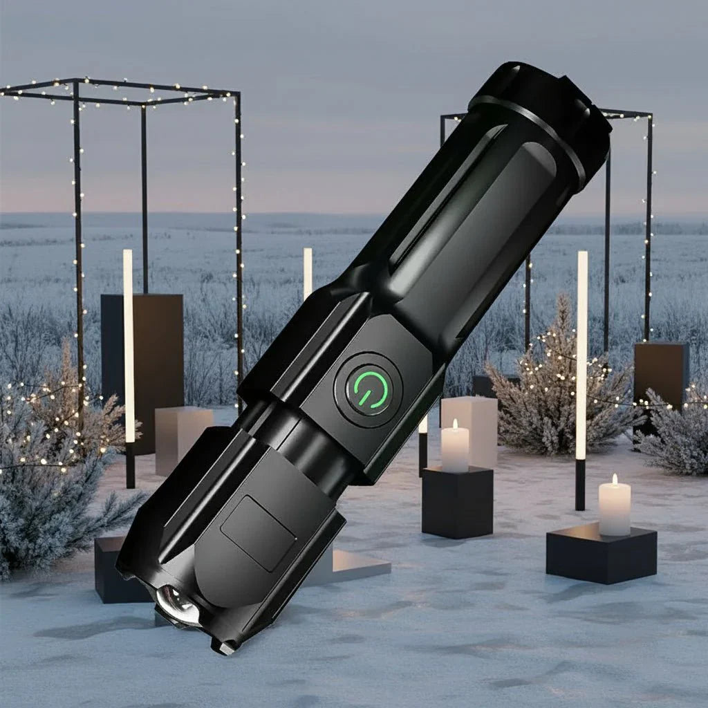 Powerful LED Flashlight with 100,000 Lumens, USB Charging & Waterproof Zoom Design