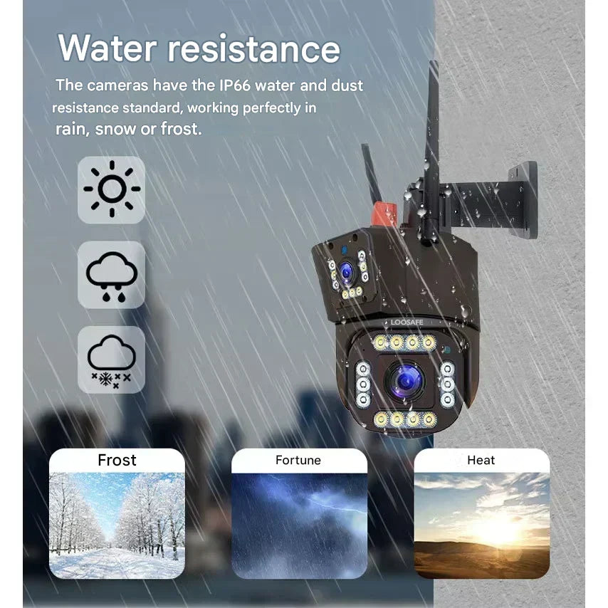 Dual Lens Solar Security Camera | 10x Zoom 360° PTZ | 12,000 mAh IP66 4G WLAN