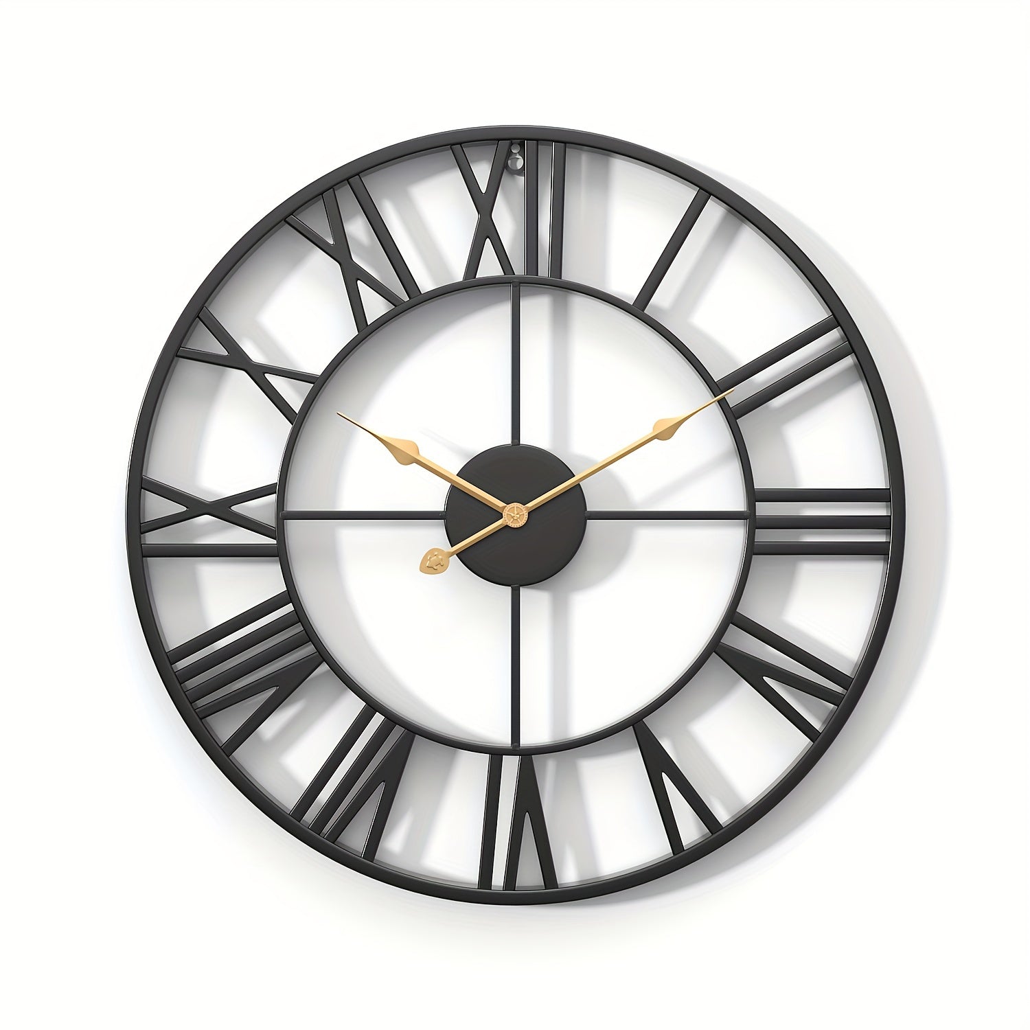 Vintage Round Silent Wall Clock with Metal Frame for Bedroom