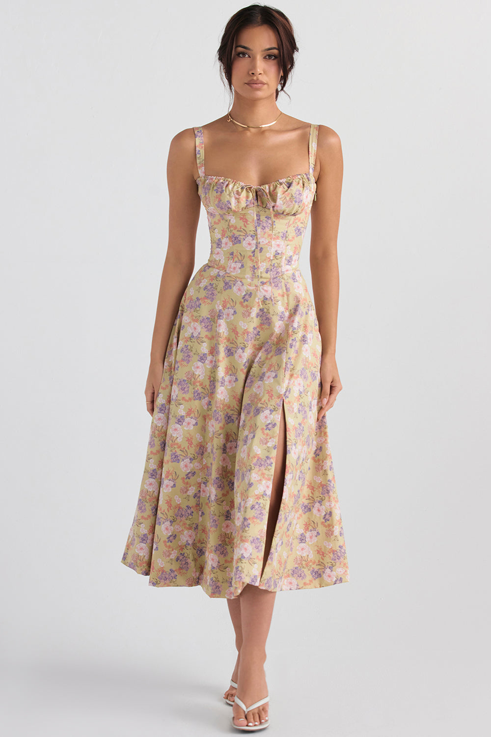 Tailored Bustier Dress with Modern Spring Floral Print