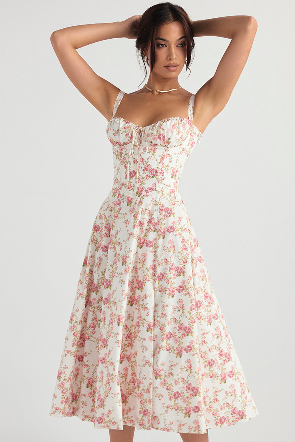 Tailored Bustier Dress with Modern Spring Floral Print