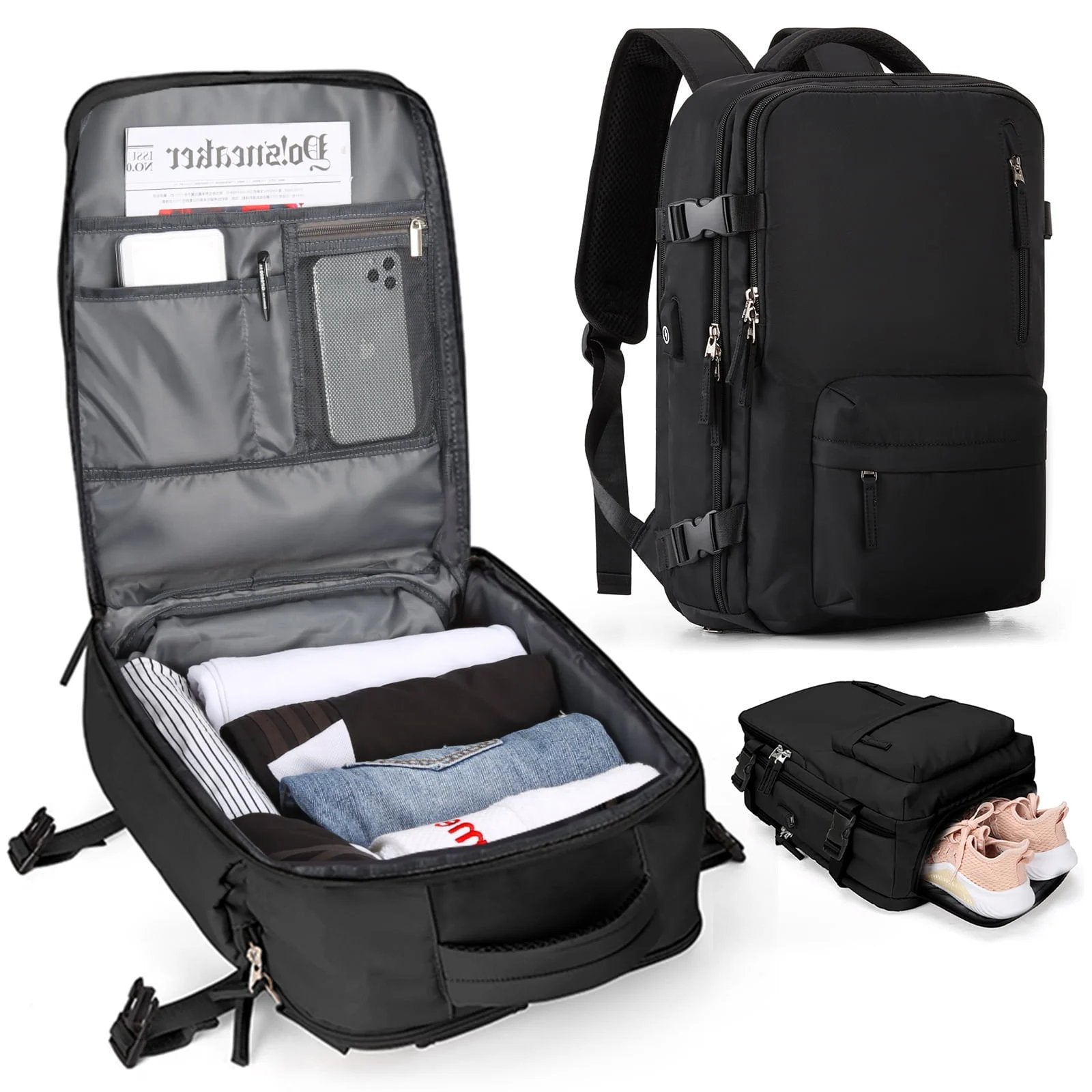 Women's 35L Travel Backpack | Waterproof with USB Port | Anti-Theft Design & Shoe Compartment | Ideal for Hiking, Daily Use & Travel