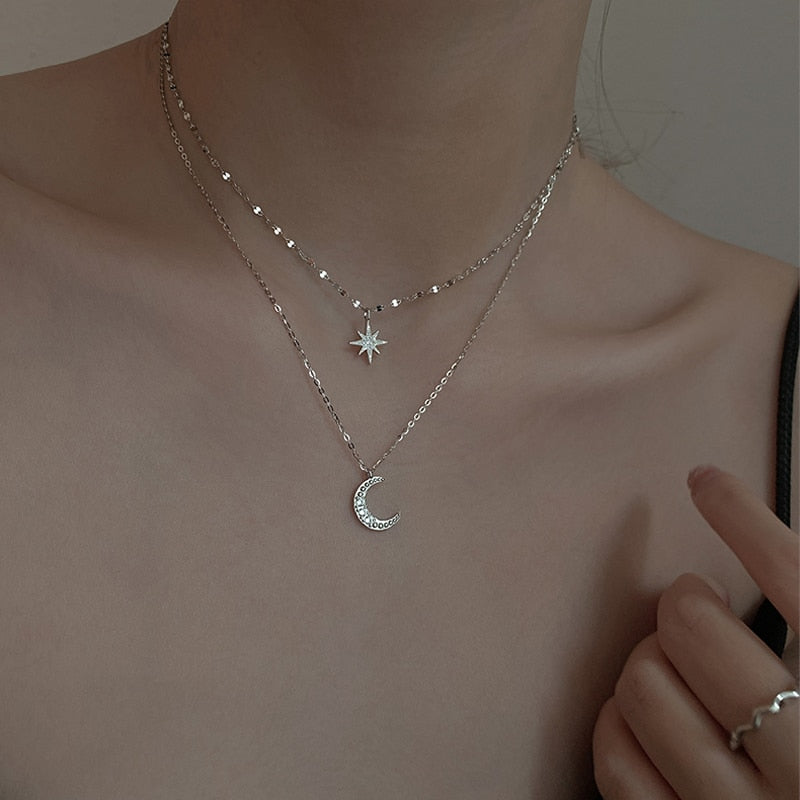 Double Moon Necklace in Moonlight Silver