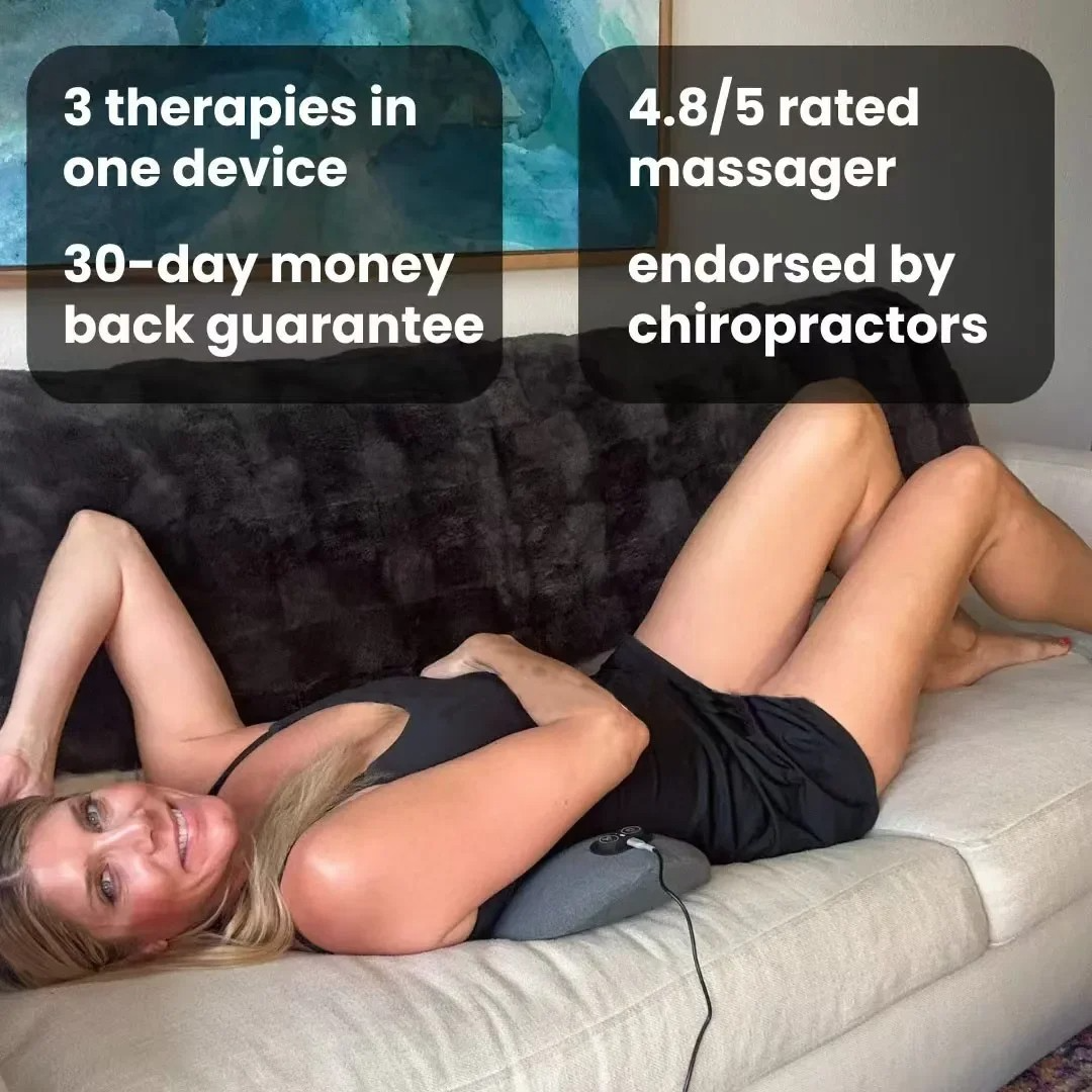 Back Pain Massager with Heat & Vibration, Support for Sciatica Relief, Lumbar Pain & Posture Correction β 3-in-1 Home Therapy