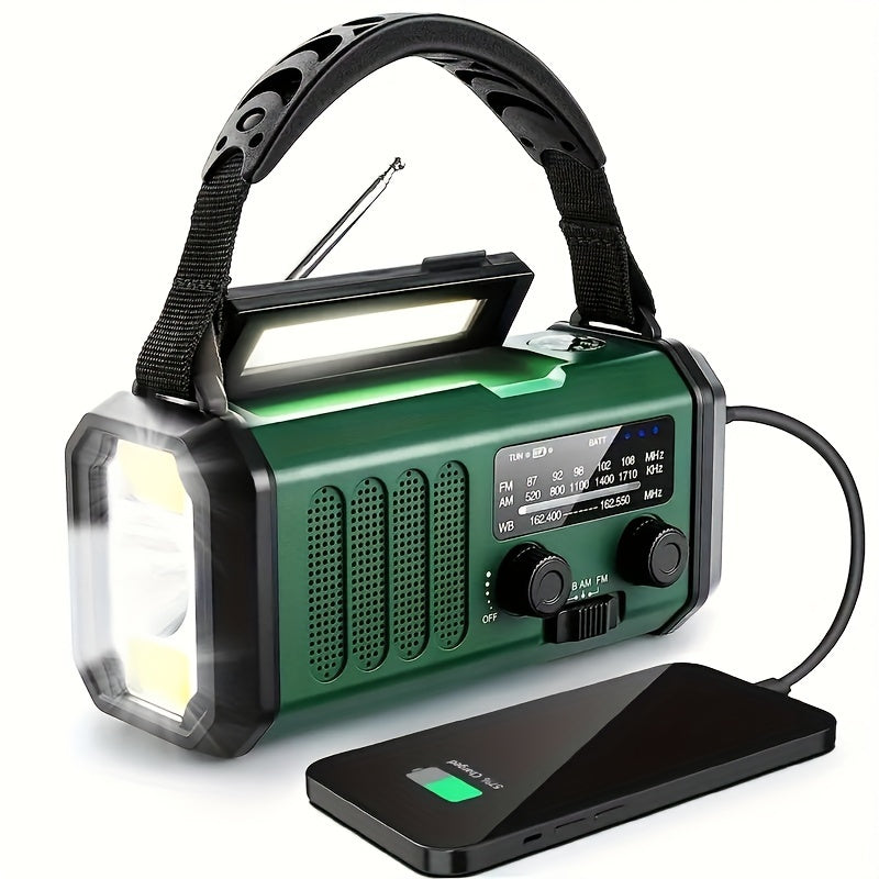 Emergency Radio with 10,000 mAh Power Bank | Solar, Crank & USB-C Charging | LED Light, SOS Alarm & Compass | AM/FM/NOAA
