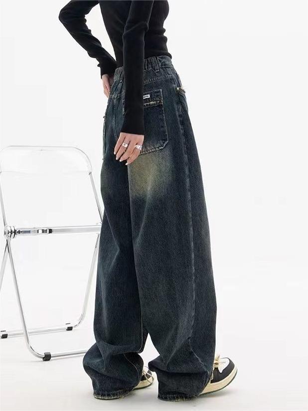 Women's Dark Wash Vintage Baggy Boyfriend Jeans