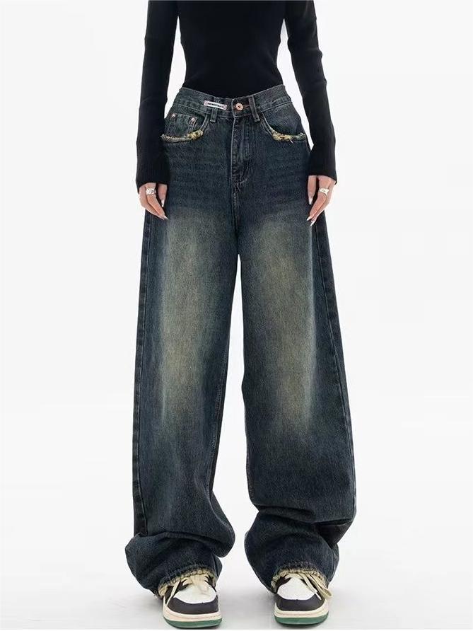 Women's Dark Wash Vintage Baggy Boyfriend Jeans