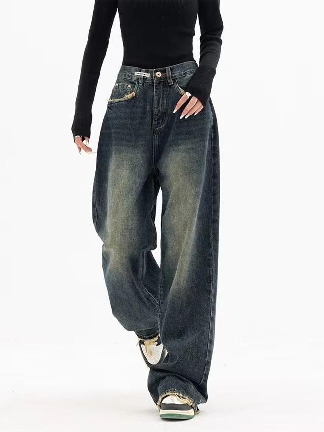 Women's Dark Wash Vintage Baggy Boyfriend Jeans