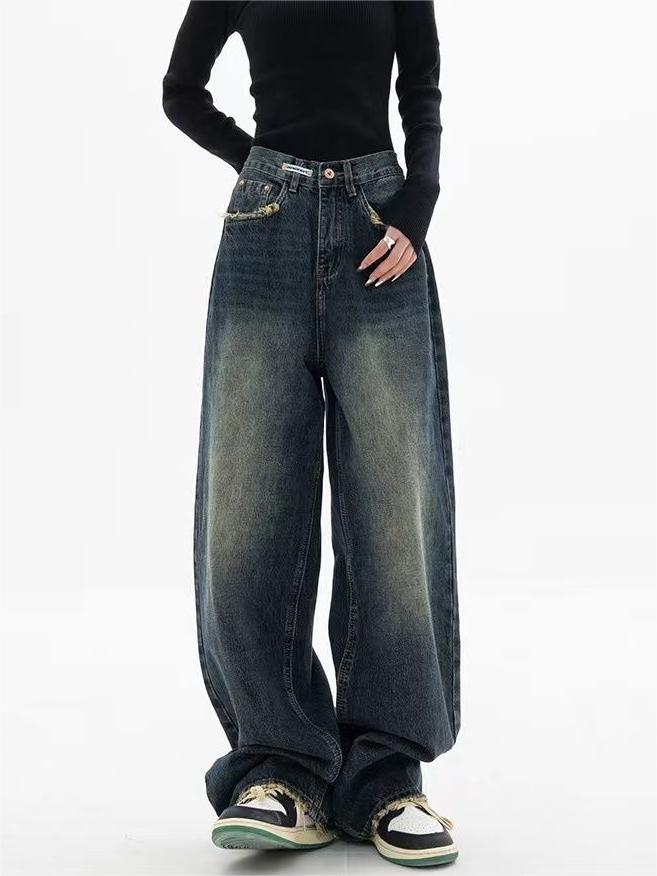 Women's Dark Wash Vintage Baggy Boyfriend Jeans