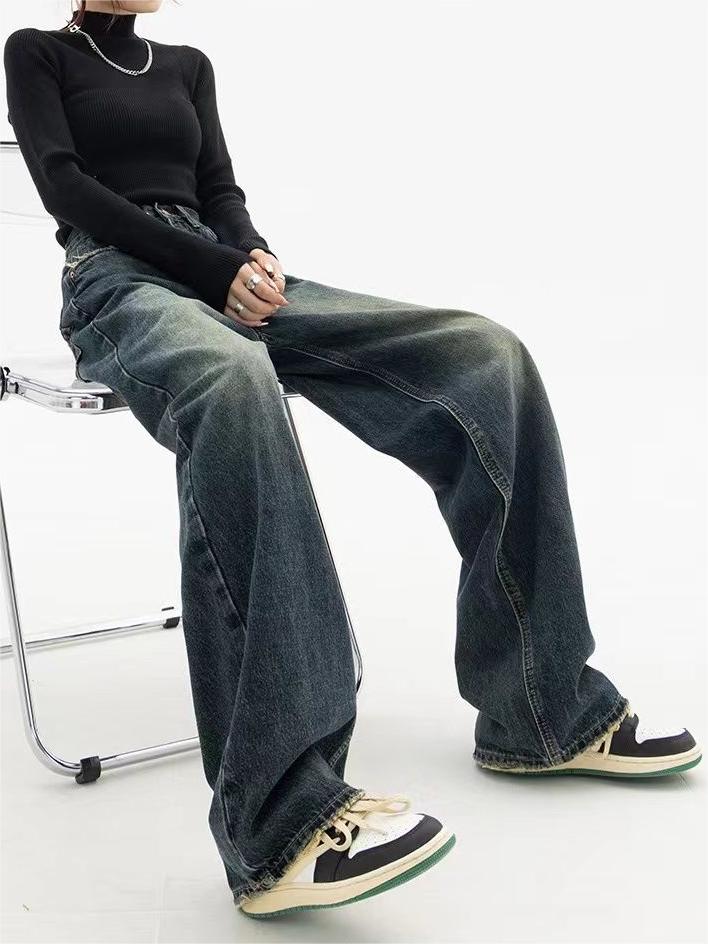 Women's Dark Wash Vintage Baggy Boyfriend Jeans