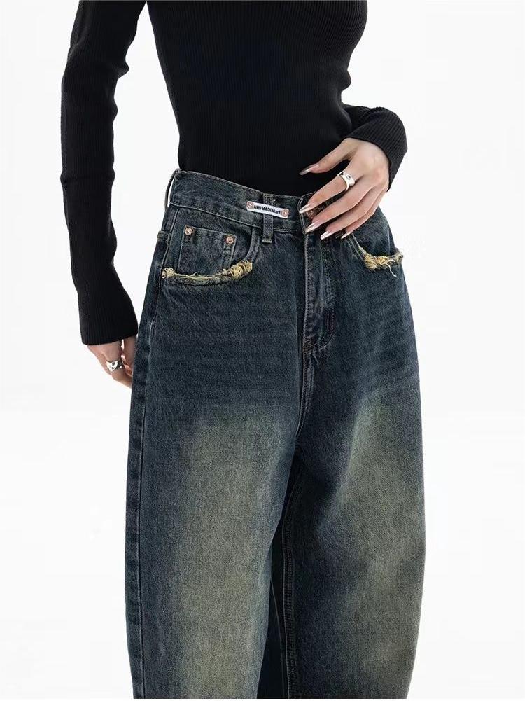 Women's Dark Wash Vintage Baggy Boyfriend Jeans