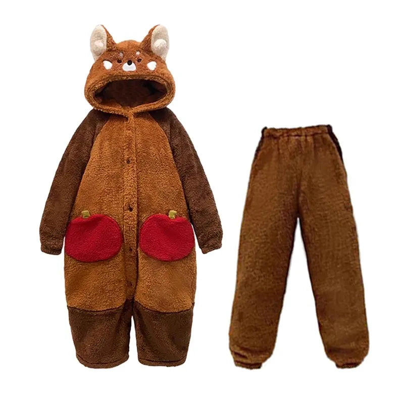 Snuggly Red Panda Cartoon Pajama Set for Ultimate Sleep and Comfort