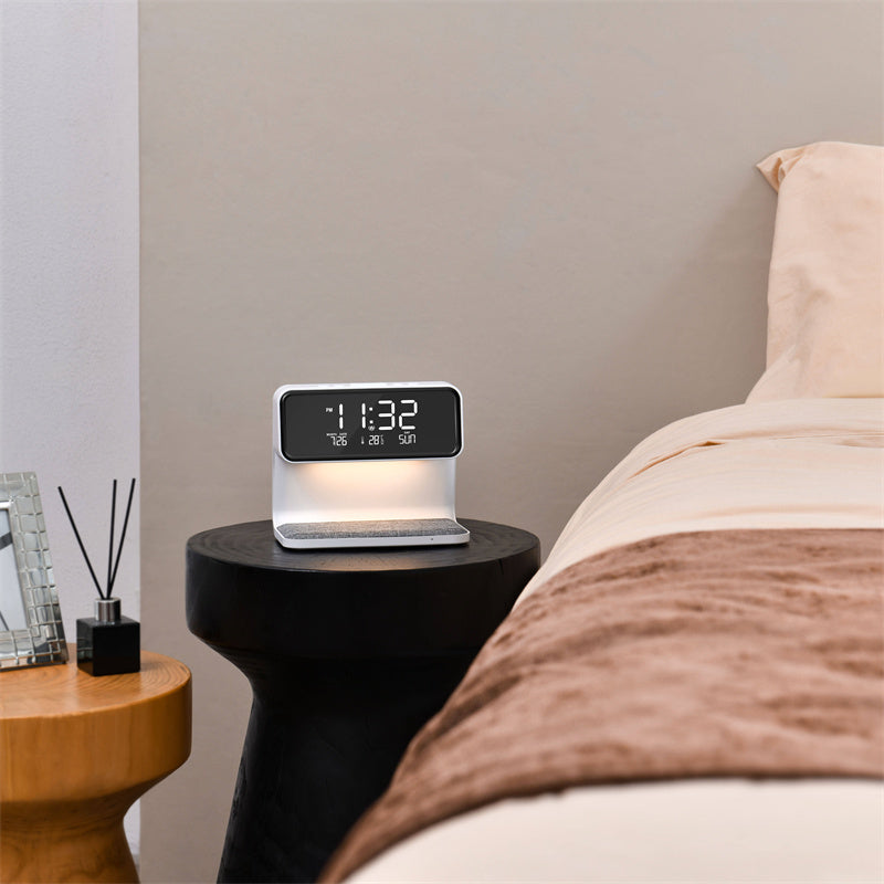 3-in-1 Bedside Lamp with Wireless Charging – LCD Alarm Clock & Touch Dimmable LED Table Light