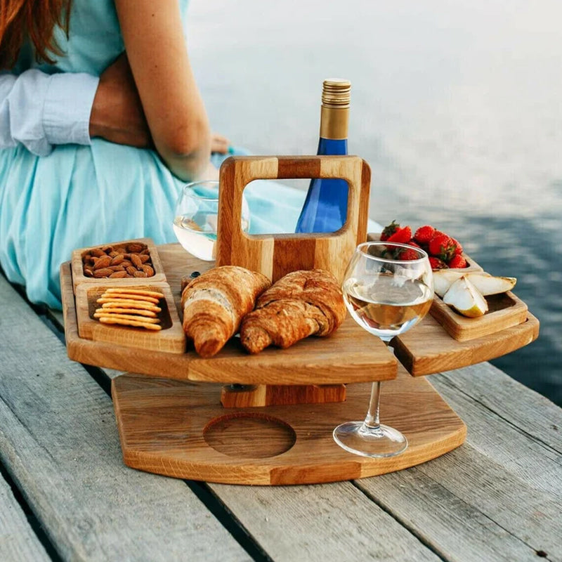 Stylish Oak Picnic Wine Table – Space-Saving & Multifunctional