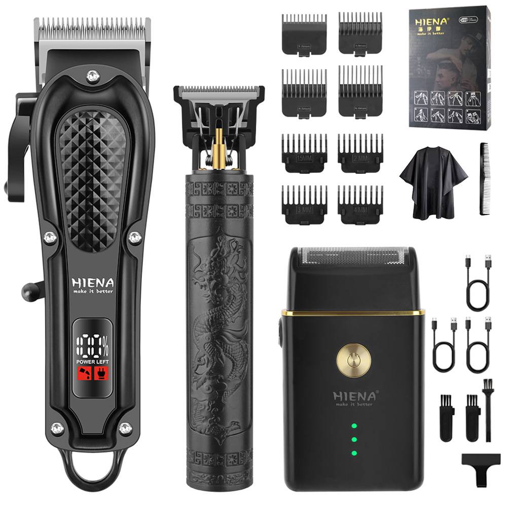 3-Piece Professional Hair and Beard Grooming Set for Men, Wireless Trimmers with LED Display, USB Rechargeable