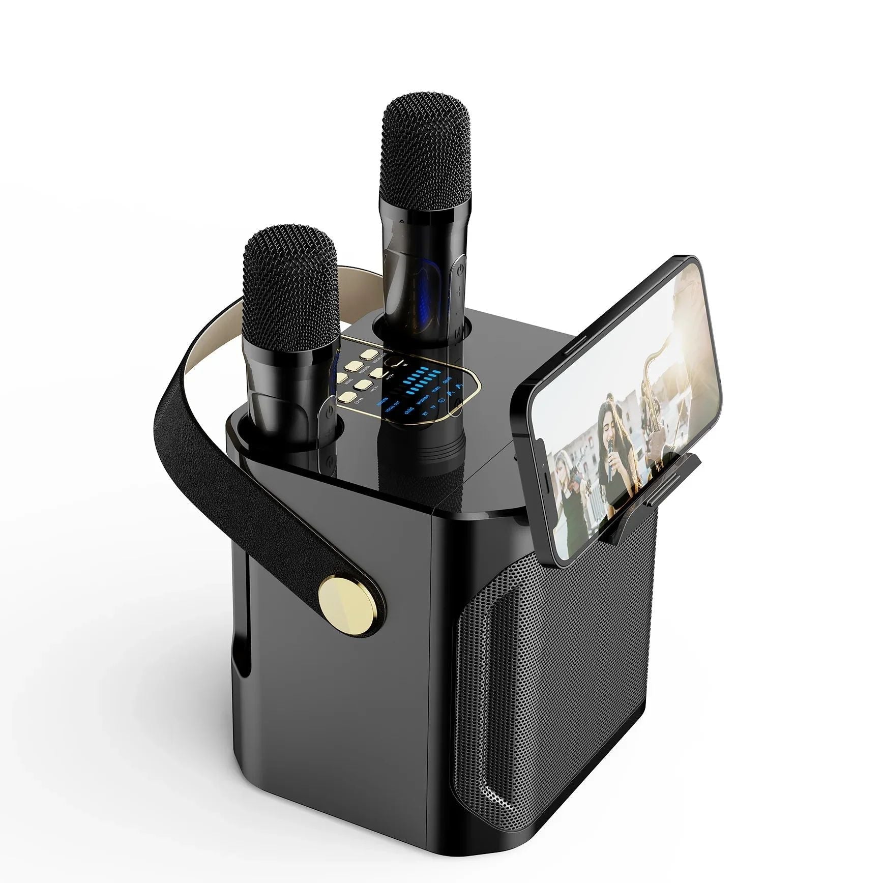 High-Performance Portable Karaoke Bluetooth Speaker – 360° Stereo Surround Wireless Subwoofer with Dual Microphones