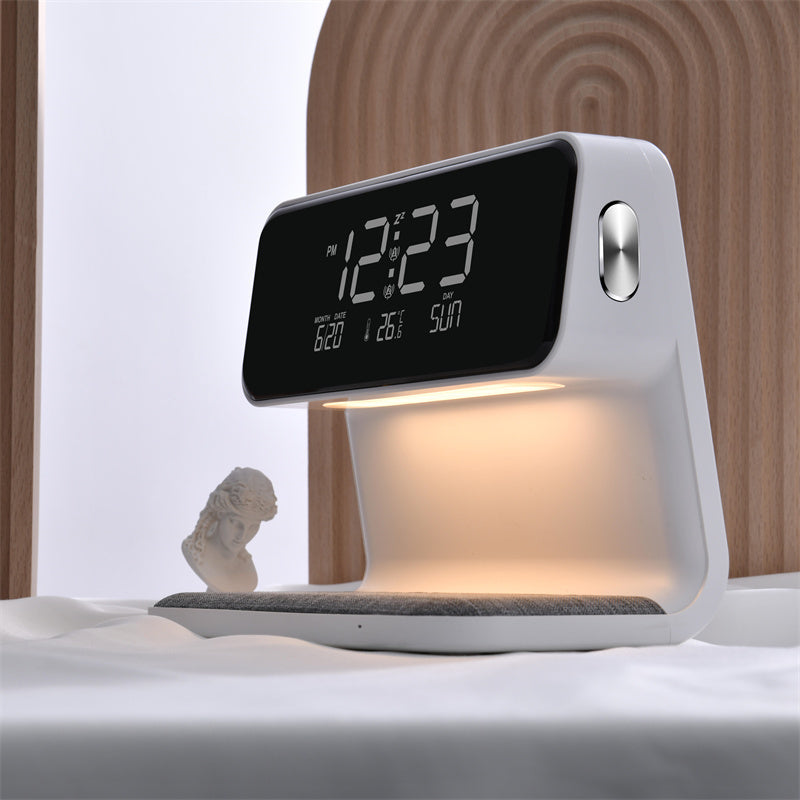 3-in-1 Bedside Lamp with Wireless Charging – LCD Alarm Clock & Touch Dimmable LED Table Light