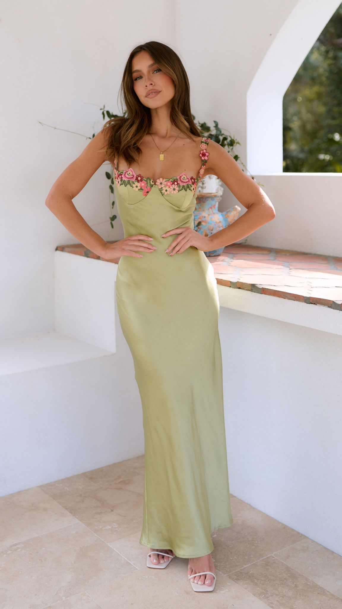 Party Floral Embroidered Dress | Maxi