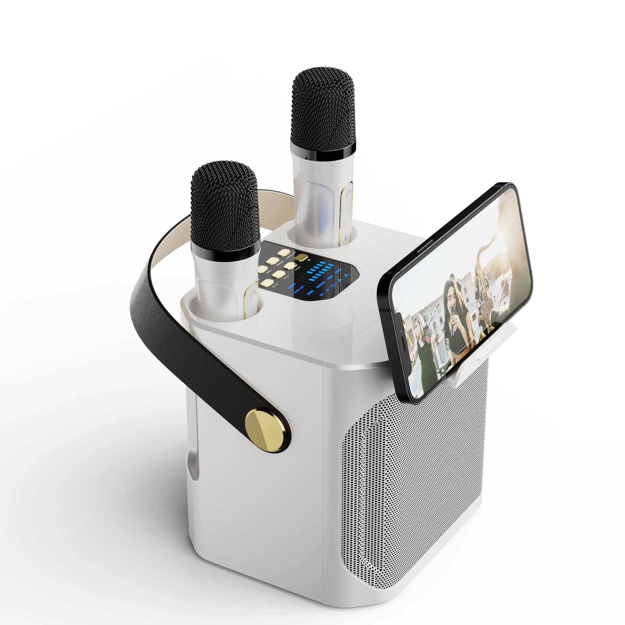 High-Performance Portable Karaoke Bluetooth Speaker – 360° Stereo Surround Wireless Subwoofer with Dual Microphones