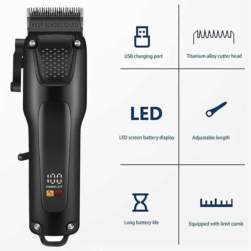 3-Piece Professional Hair and Beard Grooming Set for Men, Wireless Trimmers with LED Display, USB Rechargeable