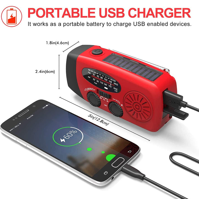 Self-Powered Emergency Radio – Hand Crank, Solar, Flashlight & Power Bank – FM/AM Radio, Essential for Disasters and Emergencies