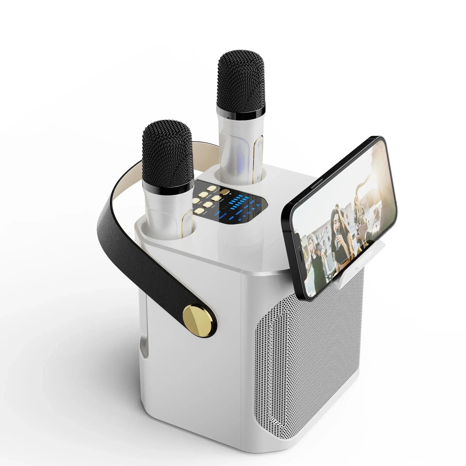 High-Performance Portable Karaoke Bluetooth Speaker – 360° Stereo Surround Wireless Subwoofer with Dual Microphones