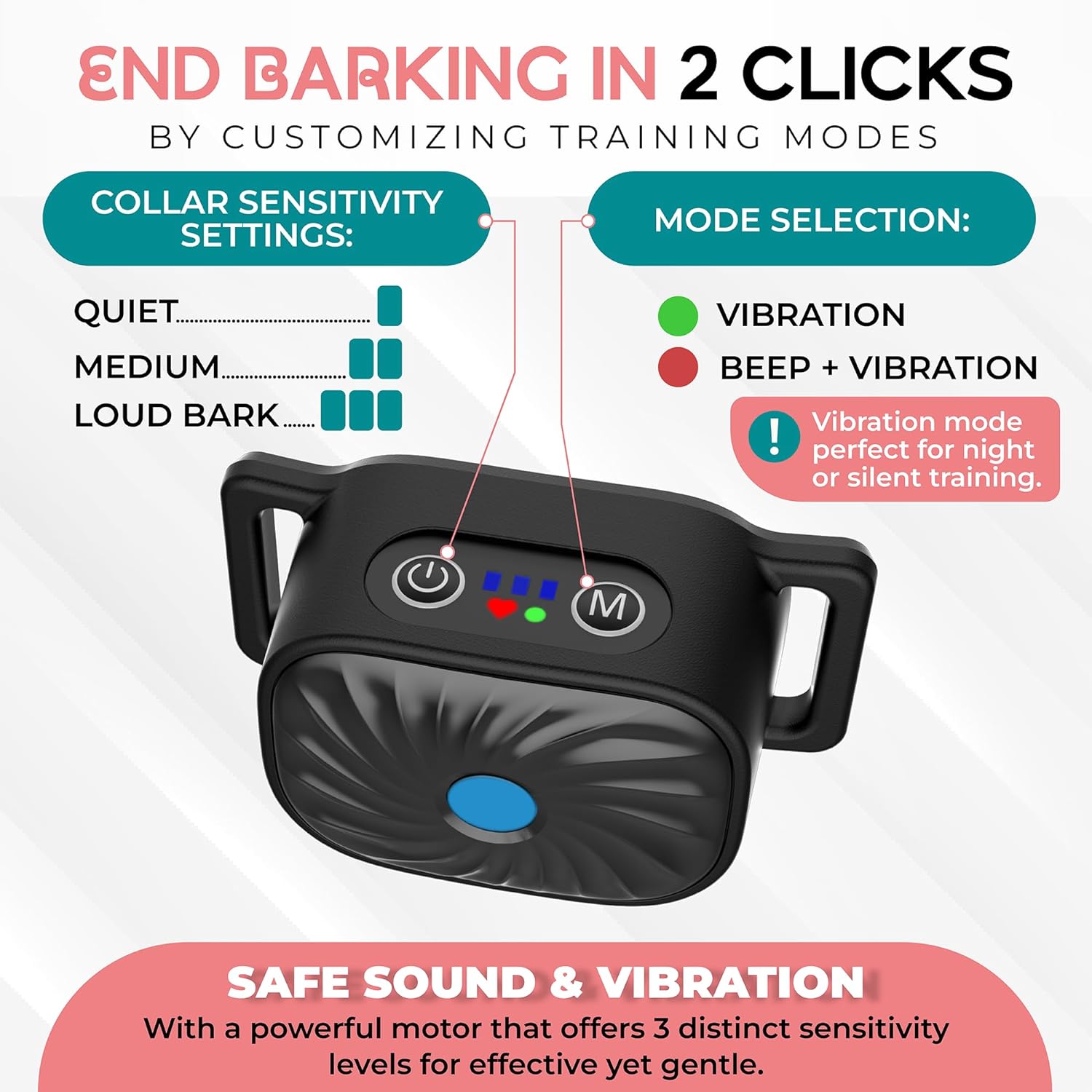 Anti-Bark Collar for Small Dogs | Features Sound & Vibration | IP87 Waterproof | Adjustable & Gentle Training Solution
