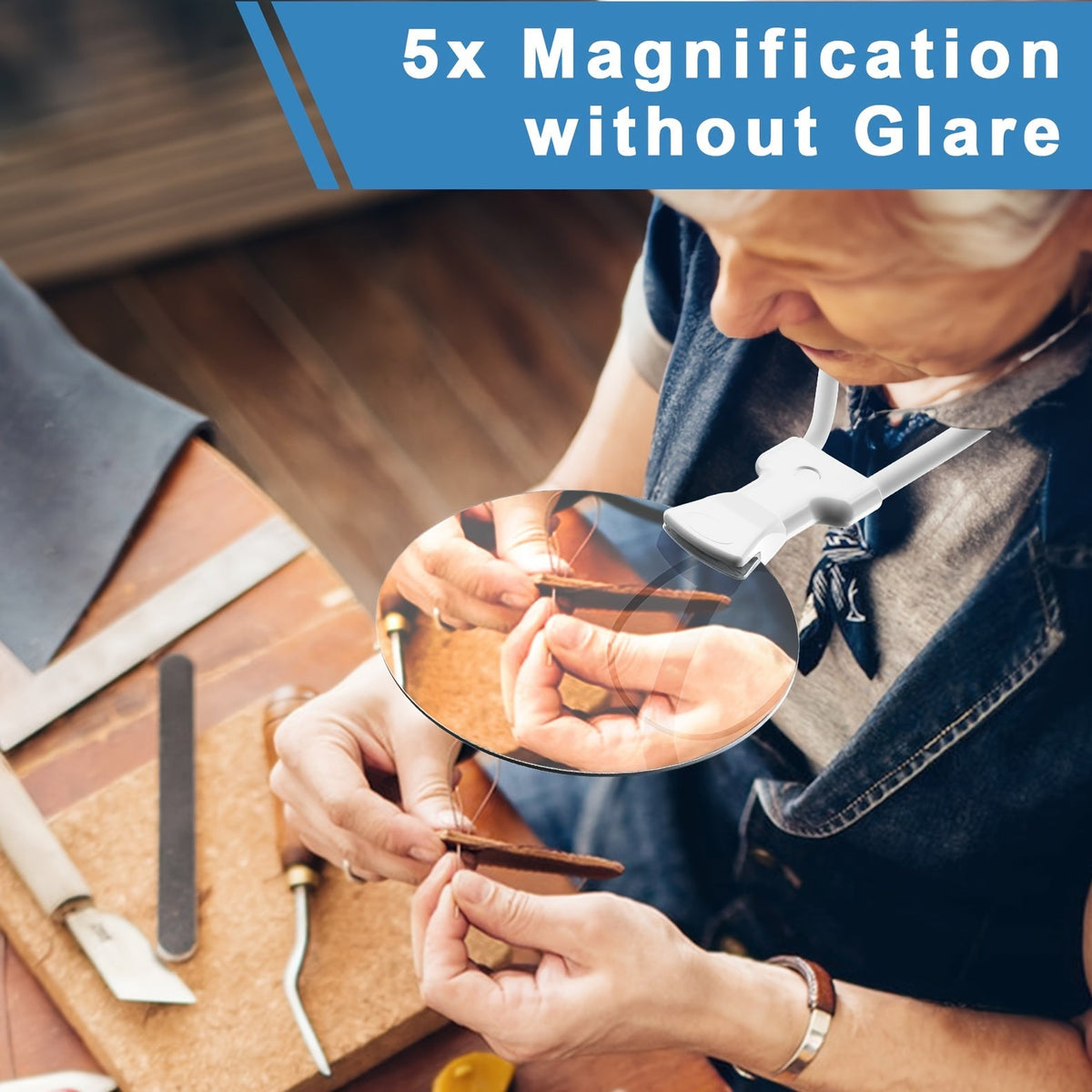 5X Magnifying Glass Pro – Hands-Free Adjustable Neck Magnifier for Seniors and Visually Impaired – Ideal for Reading, Sewing, Crafts, and Inspection